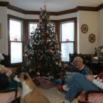 Grandmother, Molly, Julia and Edgar ready to open presents