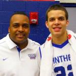Coach Ron Hunter and R.J. Hunter after R.J. scored 38 points against ODU