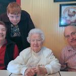 Julia, Samuel, Grandmother, and Edward at the Red Rooster Restaurant in Bristol, TN for Grandmother's birthday lunch, January 2, 2013