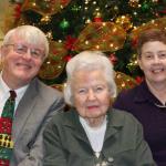 Edgar, Grandmother, and Julia at the Broadmore Assisted Living lobby Christmas tree, December 29, 2013