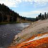 Side view of Great Prismatic Spring runoff into Firehole River
