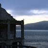 Burned out officers club on Alcatraz at sunset