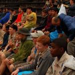 Sam and other boys in Troop 876 await start of closing camp ceremony, July 18, 2014