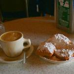 Cafe au lait and beignets at Cafe du Monde