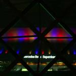 Superdome at night from atrium of Hyatt Regency Hotel