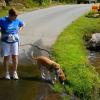 Julia and Molly at Molly's favorite spot where the creek crosses Timpson Creek Road