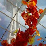 Greenhouse at Chihuly Garden & Glass with Space Needle above, July 6, 2014