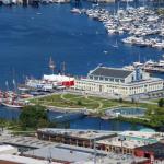View of boat harbor from Space Needle observation deck , July 6, 2014