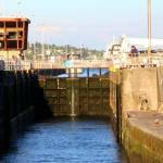 Ballard Lakes connecting Puget Sound harbor with higher freshwater Washington Lake, July 6, 2014