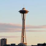 Late afternoon view of Space Needle from deck of Spirit of Seattle, July 6, 2014