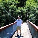 Sam on swinging bridge over Skagit River at Newhalem, Washington in North Cascades National Park, July 7, 2014