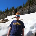 Sam in winter scene in Glacier National Park, July 9, 2014