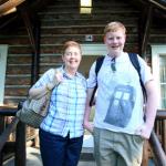 Julia and Sam in front of our cabin at Lake McDonald Lodge in Glacier National Park, July 8, 2014