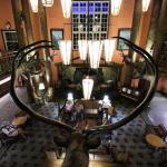 Lake McDonald Lodge lobby from balcony, July 8, 2014