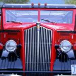 Red Jammer tour bus at Lake McDonald Lodge, Glacier National Park, July 9, 2014