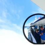 Julia and Edgar in captain's mirror of Island Adventures Cruise ship, July 12, 2014